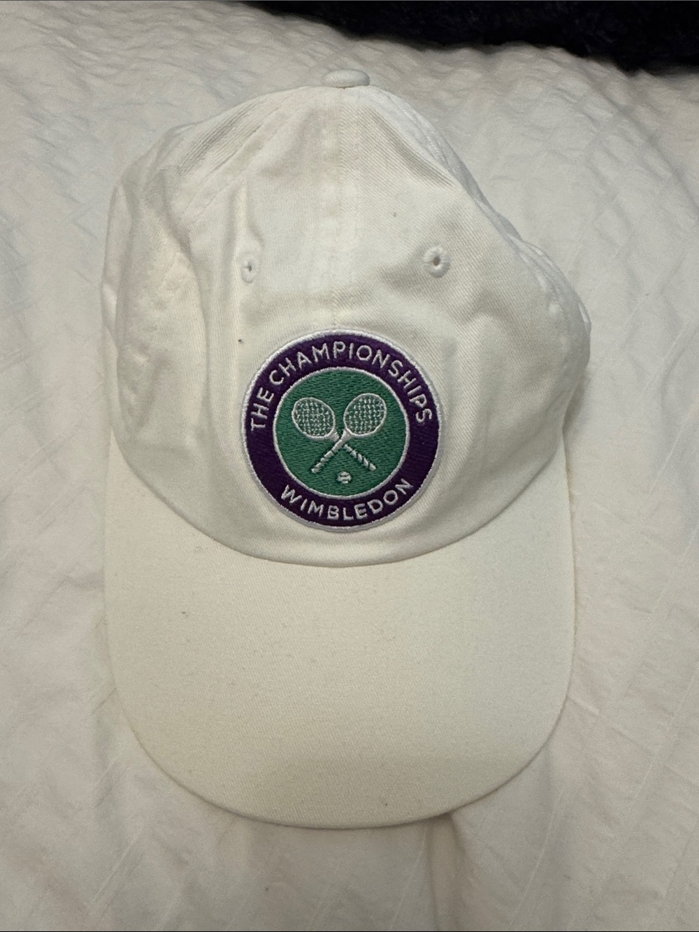 Wimbledon White Cap with Purple and Green Crest